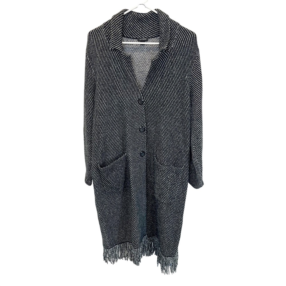 J. Jill Wearever Black Fringe Longline Cardigan Sweater Coat Coatigan LARGE